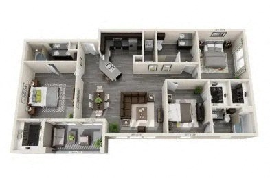 Floor plan for 3 beds, 3 baths, 1408 sqft